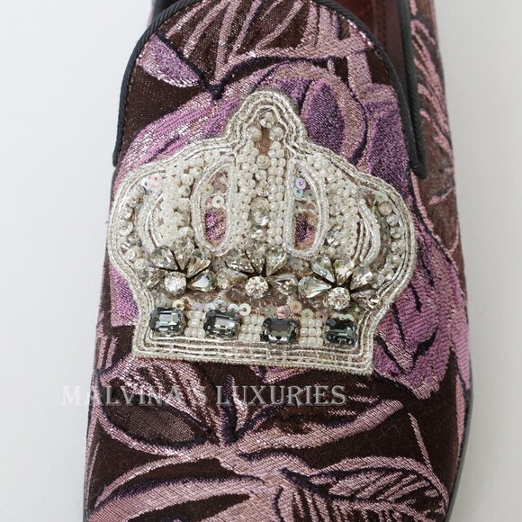 DOLCE & GABBANA SHOES LOAFERS BROCADE CRYSTAL CROWN FLATS sz 39.5 9.5 - Picture 6 of 10